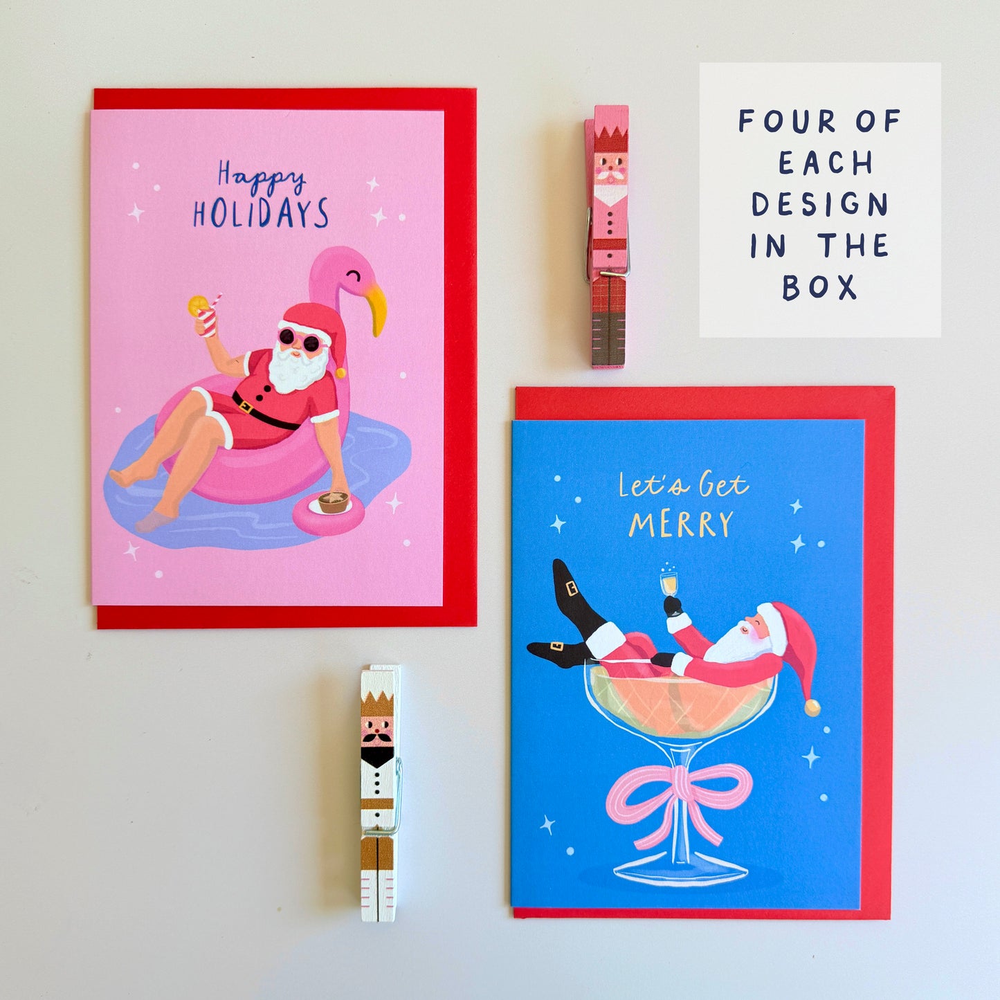 8 Card Christmas Pack (Champers + Holidays)