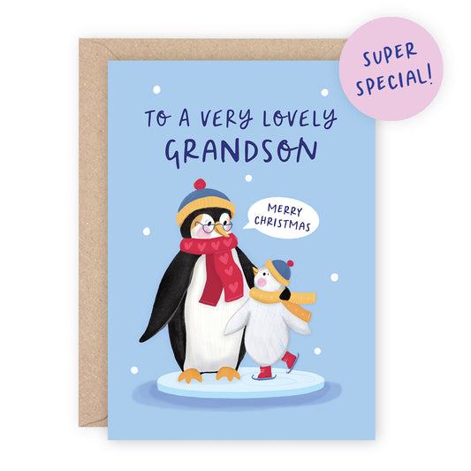 SUPER SPECIAL: Penguin Grandson Xmas Card